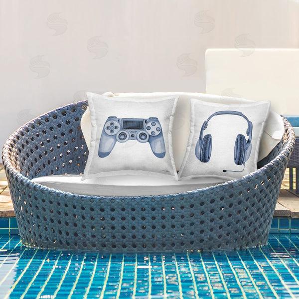 Stupell Industries Sharon Kuplack | Blue Gaming Accessories Printed Throw Pillow Set
