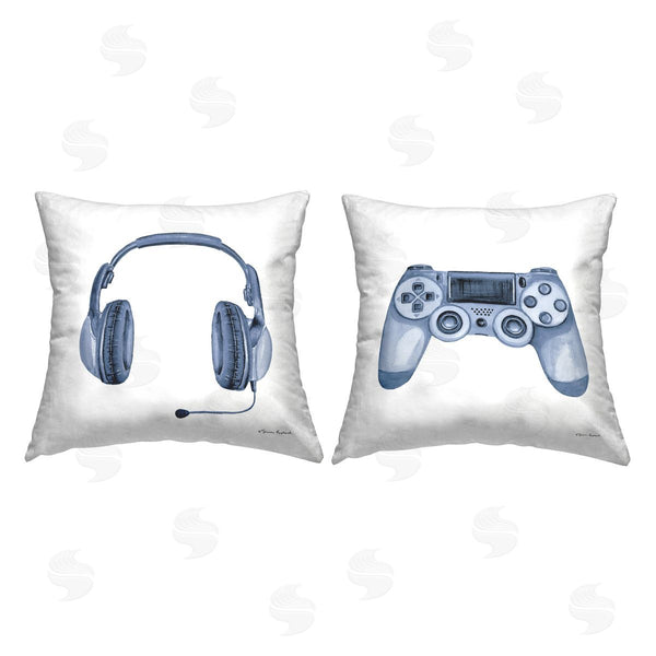 stupell industries Sharon Kuplack | Blue Gaming Accessories Printed Throw Pillow Set