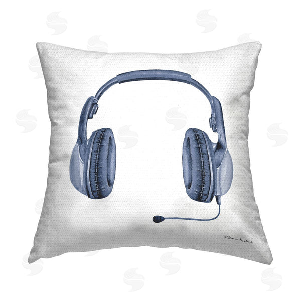Stupell Industries Sharon Kuplack | Blue Gaming Headset Printed Throw Pillow
