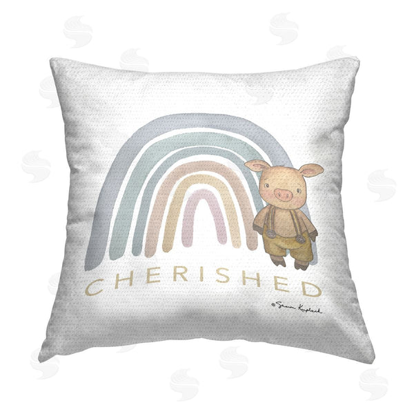 Stupell Industries Sharon Kuplack | Cherished Pig & Rainbow Printed Throw Pillow
