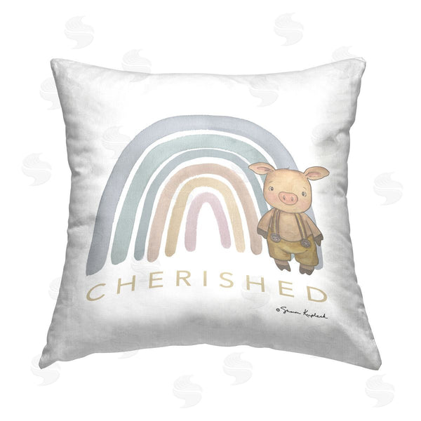 stupell industries Sharon Kuplack | Cherished Pig & Rainbow Printed Throw Pillow