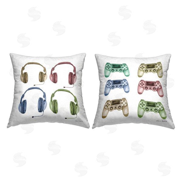 Stupell Industries Sharon Kuplack | Gamer Controllers & Headsets Printed Throw Pillow Set