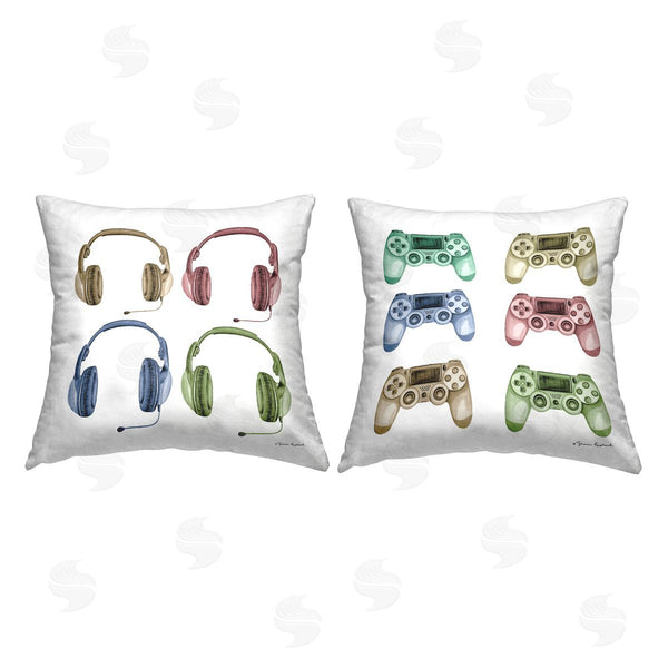 stupell industries Sharon Kuplack | Gamer Controllers & Headsets Printed Throw Pillow Set
