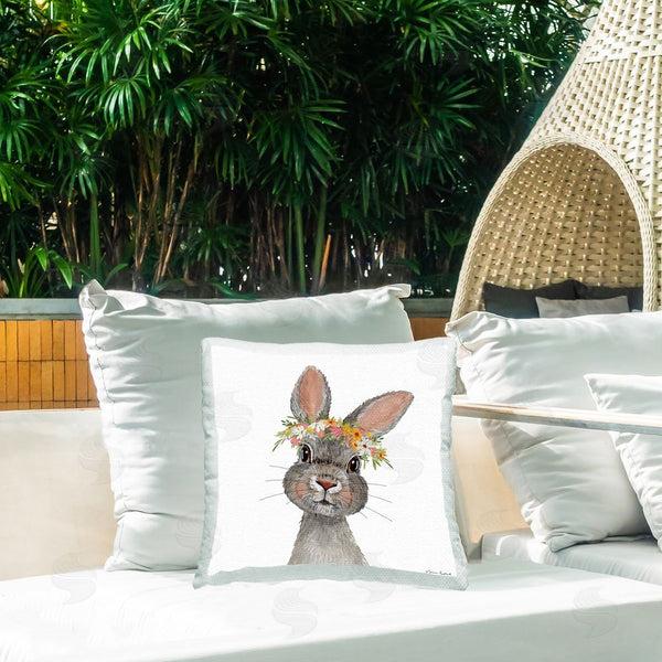 Stupell Industries Sharon Kuplack | Grey Floral Rabbit Printed Throw Pillow