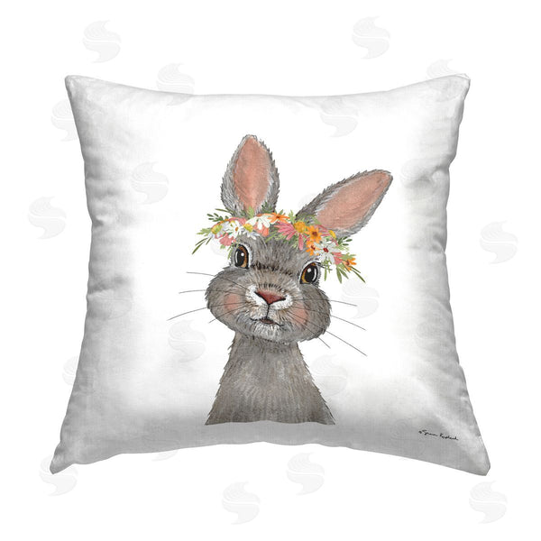 stupell industries Sharon Kuplack | Grey Floral Rabbit Printed Throw Pillow