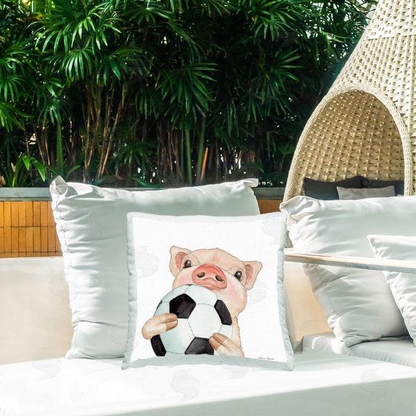 Stupell Industries Sharon Kuplack | Pig With Soccer Ball Printed Throw Pillow
