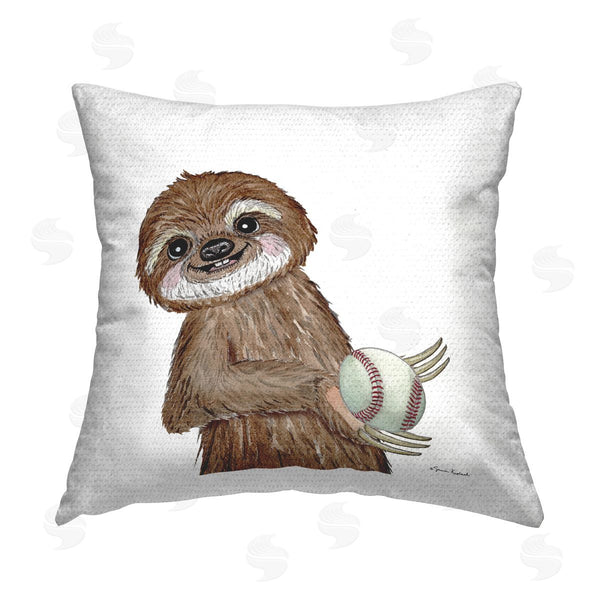 Stupell Industries Sharon Kuplack | Sloth Holding Baseball Printed Throw Pillow