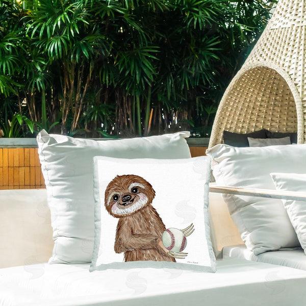 Stupell Industries Sharon Kuplack | Sloth Holding Baseball Printed Throw Pillow