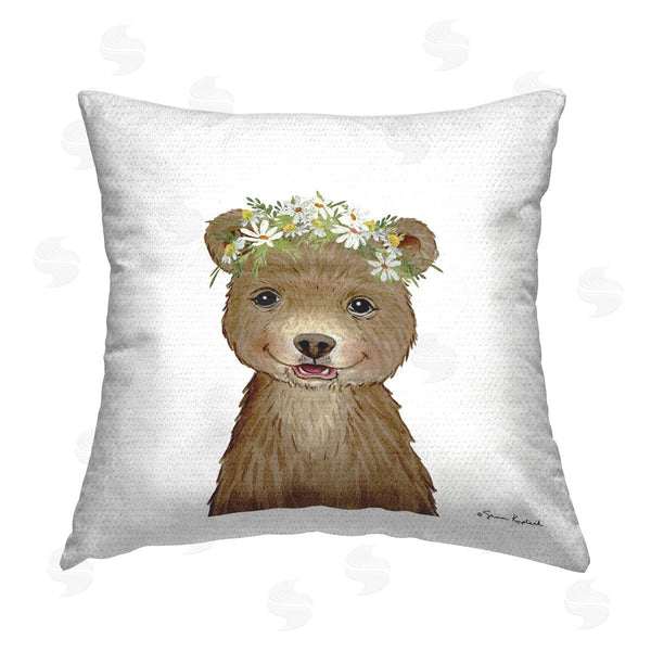 Stupell Industries Sharon Kuplack | Smiling Floral Bear Cub Printed Throw Pillow