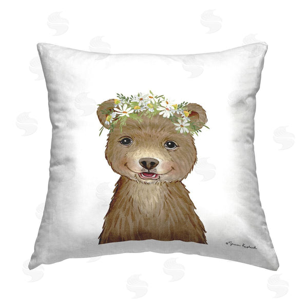 stupell industries Sharon Kuplack | Smiling Floral Bear Cub Printed Throw Pillow
