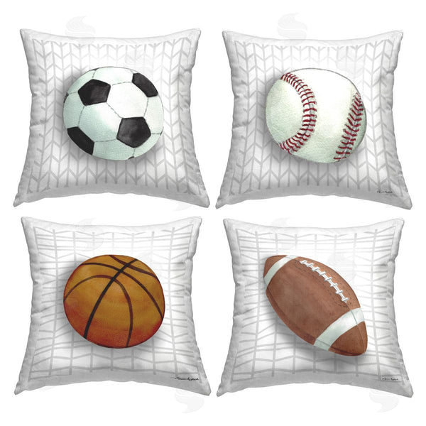 stupell industries Sharon Kuplack | Sports Balls on Geometric Printed Throw Pillow Set