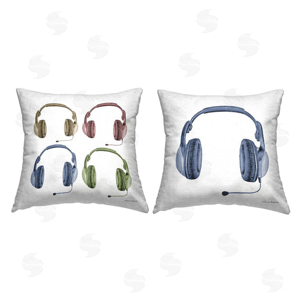 Stupell Industries Sharon Kuplack | Various Gamer Headsets Printed Throw Pillow Set