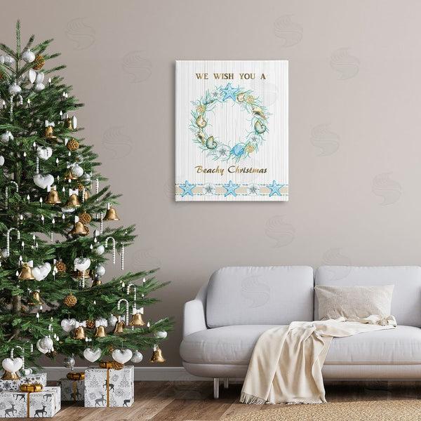 Stupell Industries Sharon Lee | Beachy Christmas Sea Life Seashell Wreath Pattern Wall Art