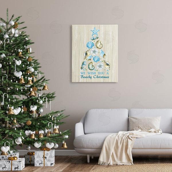Stupell Industries Sharon Lee | Beachy Christmas Seashell Tree Rustic Pattern Design Wall Art