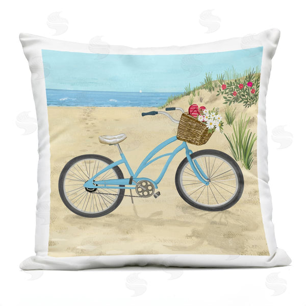 Stupell Industries Sharon Lee | Blue Beach Bicycle Flower Basket Printed Throw Pillow