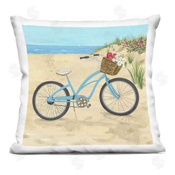 stupell industries Sharon Lee | Blue Beach Bicycle Flower Basket Printed Throw Pillow