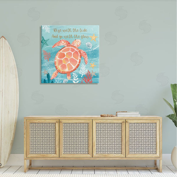 Stupell Industries Sharon Lee | Go With The Flow Sea Turtle Uplifting Message Wall Art