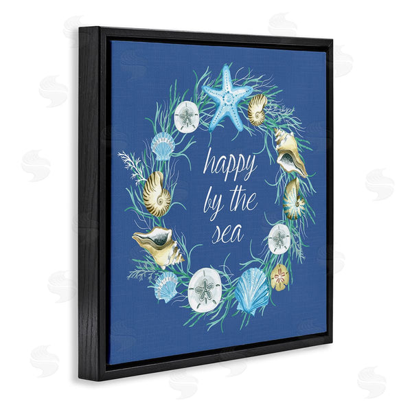 Stupell Industries Sharon Lee | Happy By The Sea Calligraphy Aquatic Shells Wreath Wall Art