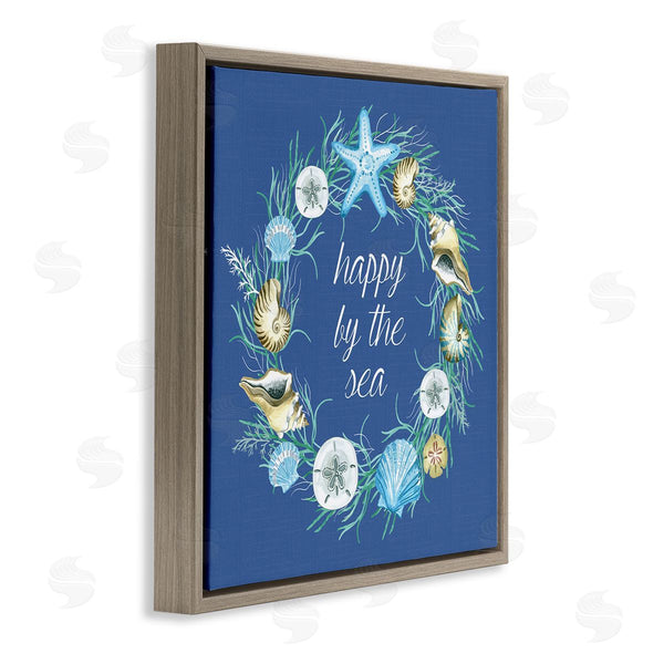 Stupell Industries Sharon Lee | Happy By The Sea Calligraphy Aquatic Shells Wreath Wall Art