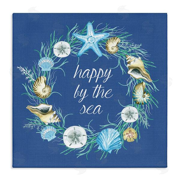 stupell industries Sharon Lee | Happy By The Sea Calligraphy Aquatic Shells Wreath Wall Art