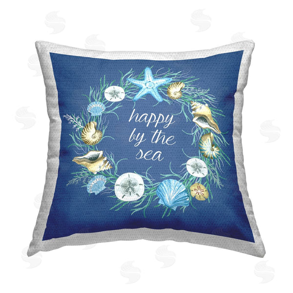 Stupell Industries Sharon Lee | Happy By The Sea Nautical Wreath Printed Throw Pillow