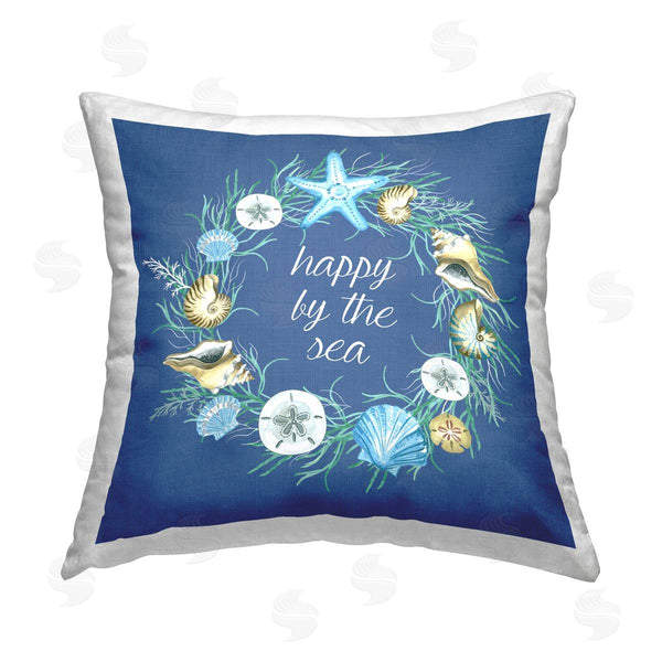 stupell industries Sharon Lee | Happy By The Sea Nautical Wreath Printed Throw Pillow