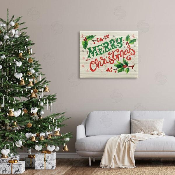 Stupell Industries Sharon Lee | Jovial Merry Christmas Text Holly Berry Botanicals Wall Art
