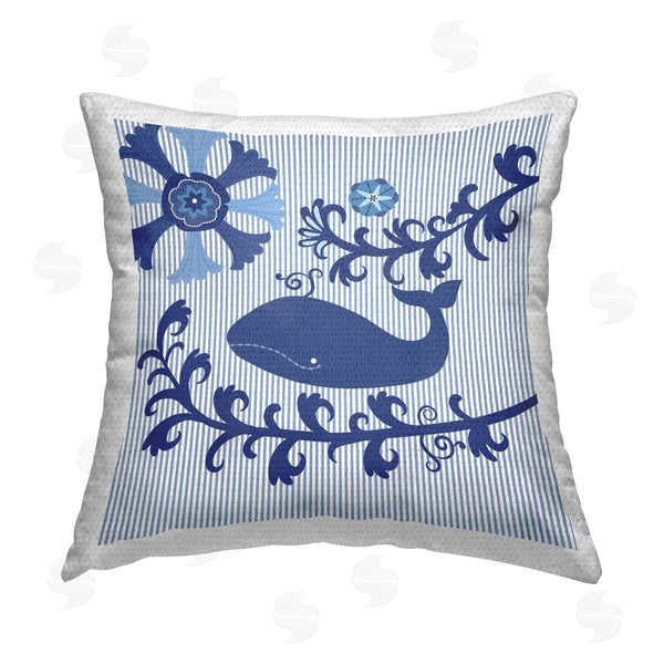 Stupell Industries Sharon Lee | Marine Whale Floral Coral Stripes Printed Throw Pillow