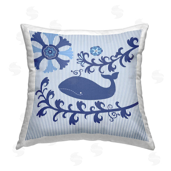 stupell industries Sharon Lee | Marine Whale Floral Coral Stripes Printed Throw Pillow