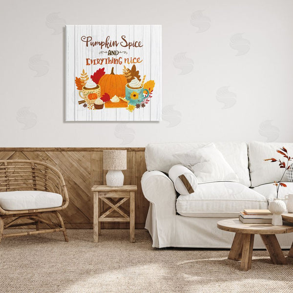 Stupell Industries Sharon Lee | Pumpkin Spice Mugs & Pie Floral Arrangement Calligraphy Wall Art