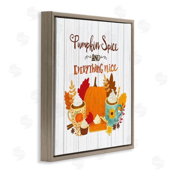 Stupell Industries Sharon Lee | Pumpkin Spice Mugs & Pie Floral Arrangement Calligraphy Wall Art