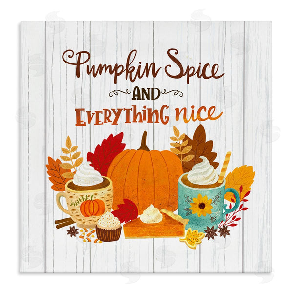 stupell industries Sharon Lee | Pumpkin Spice Mugs & Pie Floral Arrangement Calligraphy Wall Art