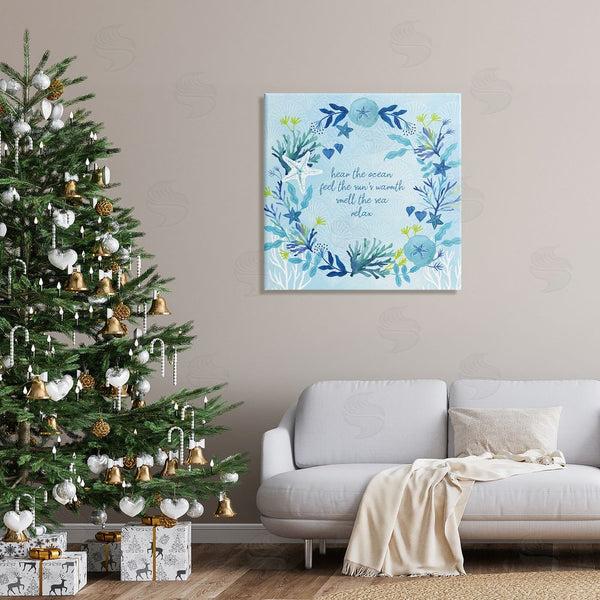 Stupell Industries Sharon Lee | Relaxing Beach Quote Sea Life Botanical Wreath Wall Art