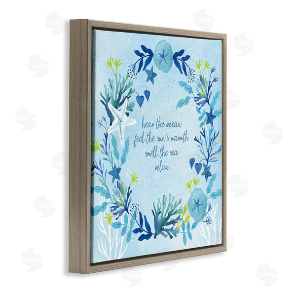 Stupell Industries Sharon Lee | Relaxing Beach Quote Sea Life Botanical Wreath Wall Art