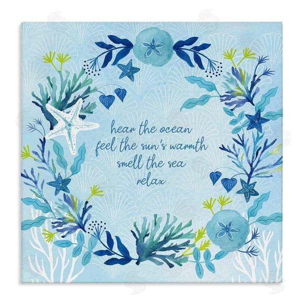 stupell industries Sharon Lee | Relaxing Beach Quote Sea Life Botanical Wreath Wall Art