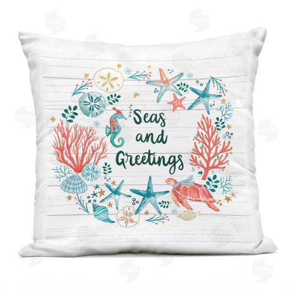 Stupell Industries Sharon Lee | Seas And Greetings Beach Botanical Wreath Printed Throw Pillow
