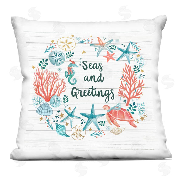 stupell industries Sharon Lee | Seas And Greetings Beach Botanical Wreath Printed Throw Pillow