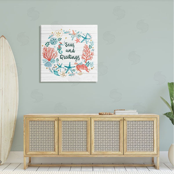 Stupell Industries Sharon Lee | Seas And Greetings Warm Nautical Holiday Wreath Wall Art