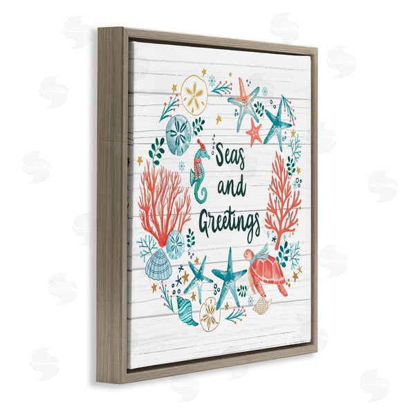 Stupell Industries Sharon Lee | Seas And Greetings Warm Nautical Holiday Wreath Wall Art