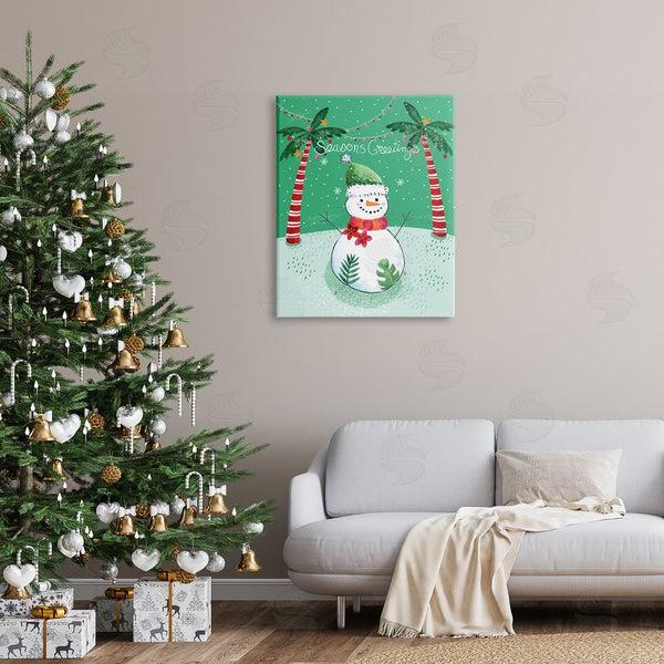 Stupell Industries Sharon Lee | Season's Greetings Tropical Striped Palm Trees Snowman Wall Art