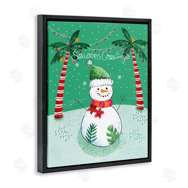 Stupell Industries Sharon Lee | Season's Greetings Tropical Striped Palm Trees Snowman Wall Art
