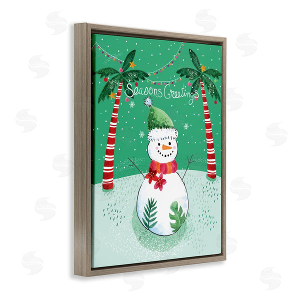 Stupell Industries Sharon Lee | Season's Greetings Tropical Striped Palm Trees Snowman Wall Art