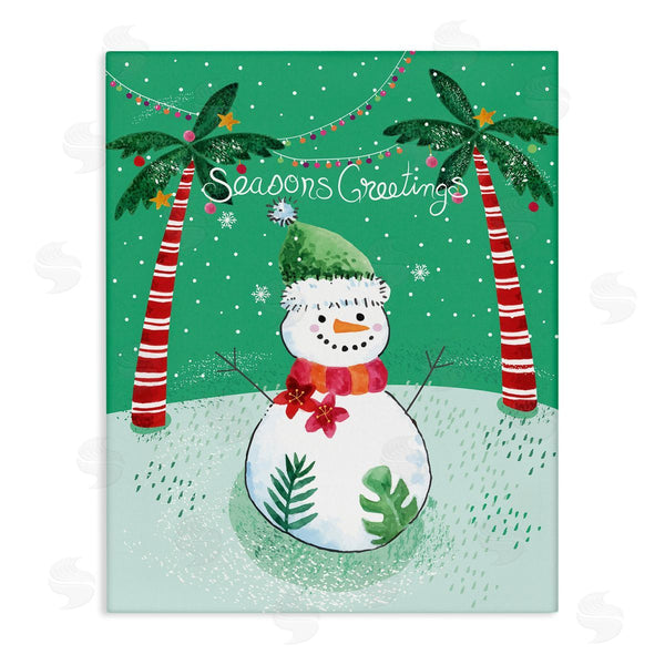 stupell industries Sharon Lee | Season's Greetings Tropical Striped Palm Trees Snowman Wall Art