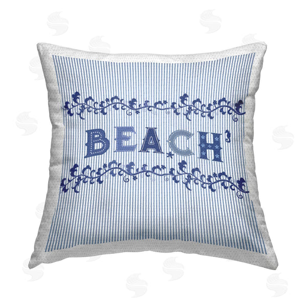 Stupell Industries Sharon Lee | Striped Beach Phrase Blue Pattern Printed Throw Pillow