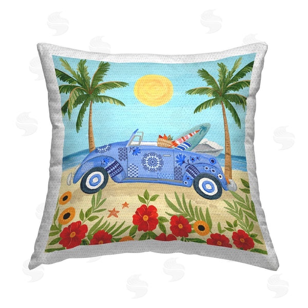 Stupell Industries Sharon Lee | Summer Beach Car Between Palms Printed Throw Pillow
