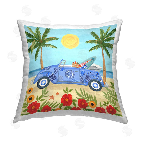 stupell industries Sharon Lee | Summer Beach Car Between Palms Printed Throw Pillow