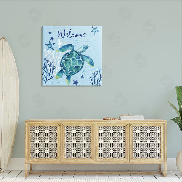 Stupell Industries Sharon Lee | Welcome Sign Sea Turtle Swimming Ocean Life Wall Art