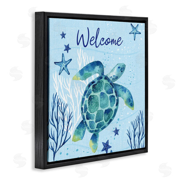Stupell Industries Sharon Lee | Welcome Sign Sea Turtle Swimming Ocean Life Wall Art