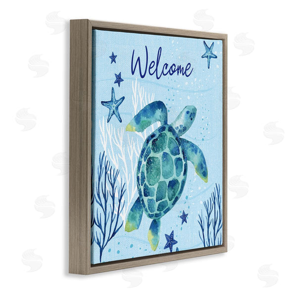 Stupell Industries Sharon Lee | Welcome Sign Sea Turtle Swimming Ocean Life Wall Art