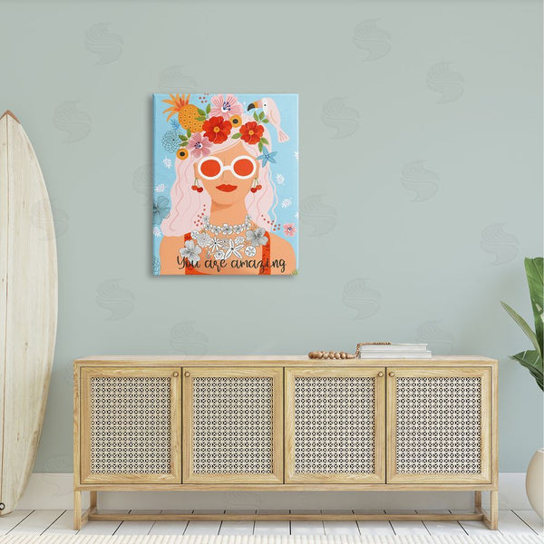 Stupell Industries Sharon Lee | You Are Amazing Motivational Floral Woman Portrait Wall Art